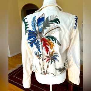 Blank NYC Palm Tree Embroidered Beaded Moto Jacket